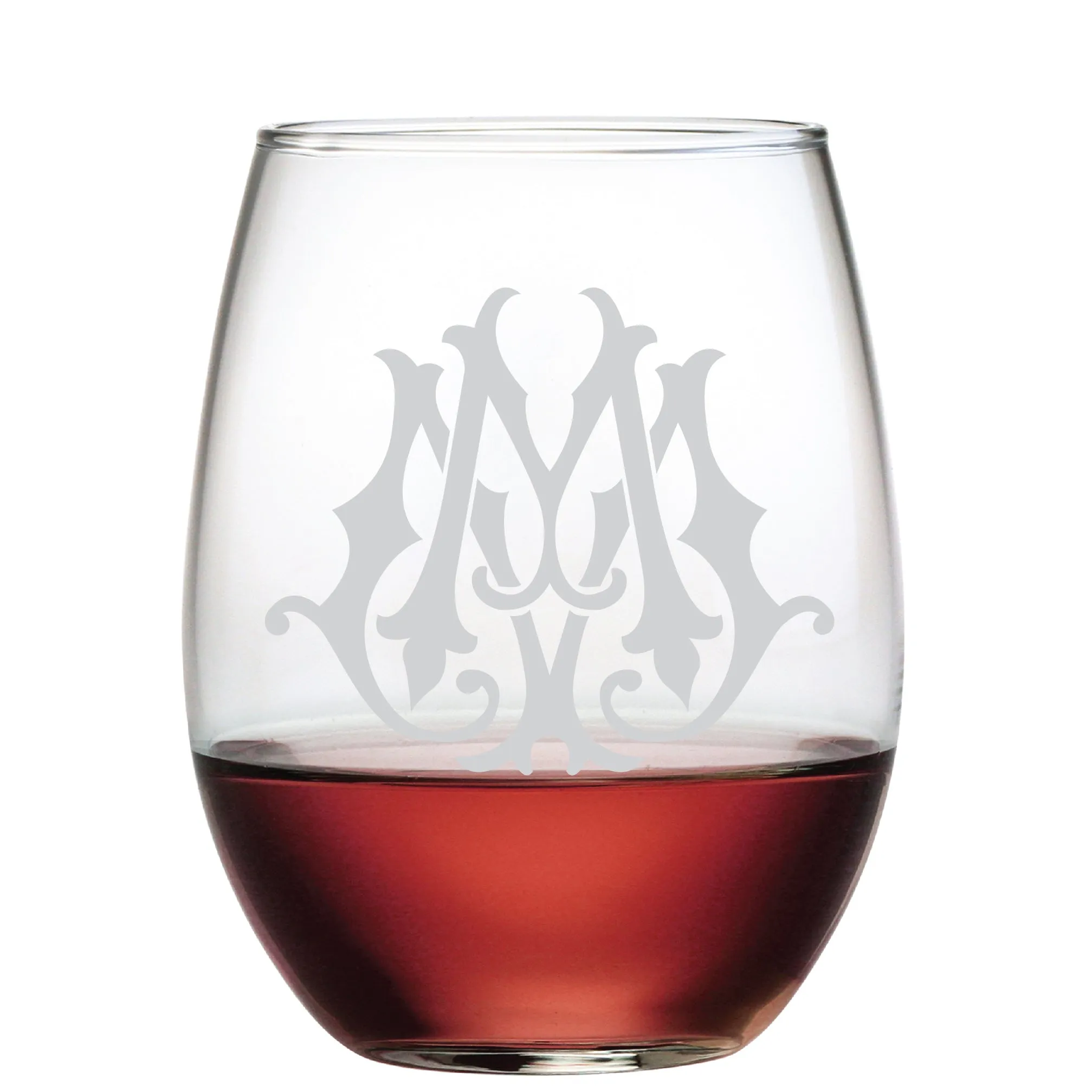 1-Letter Etched Initial Stemless Wine Glass