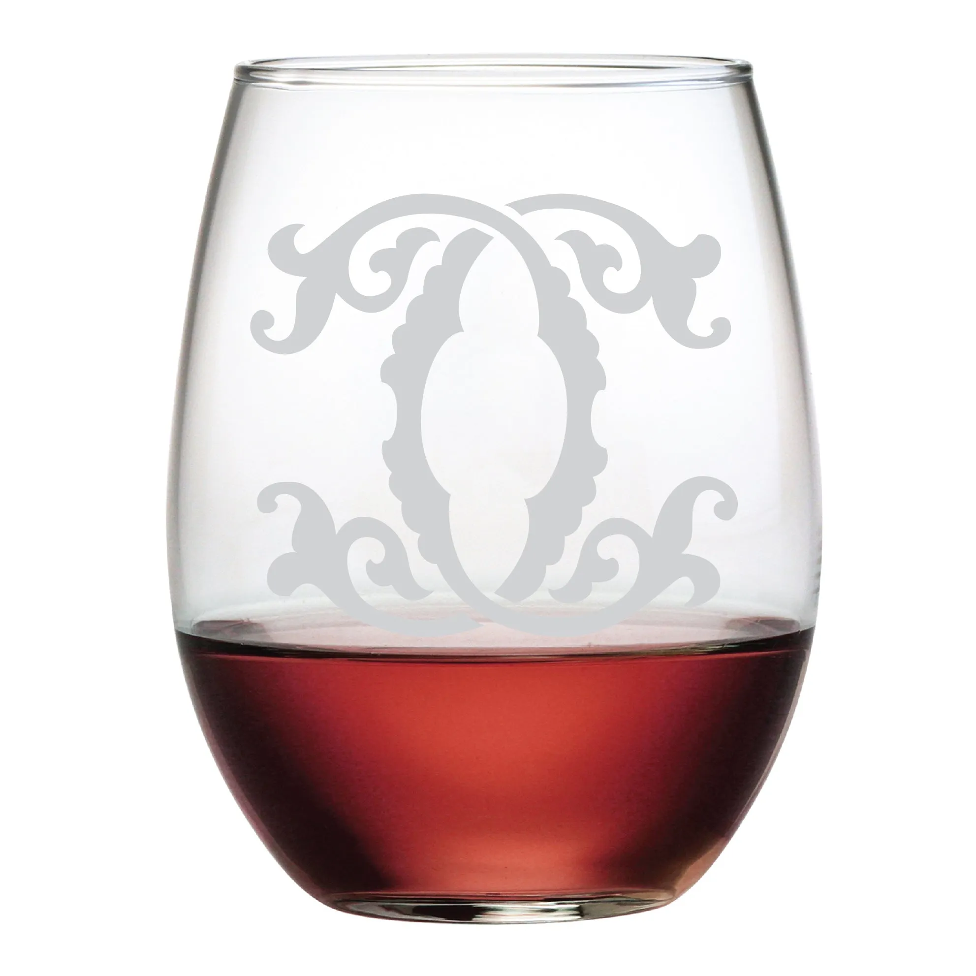 1-Letter Etched Initial Stemless Wine Glass