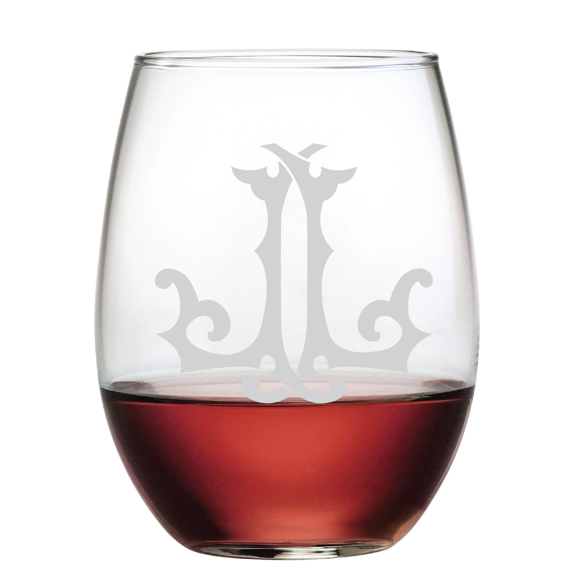 1-Letter Etched Initial Stemless Wine Glass