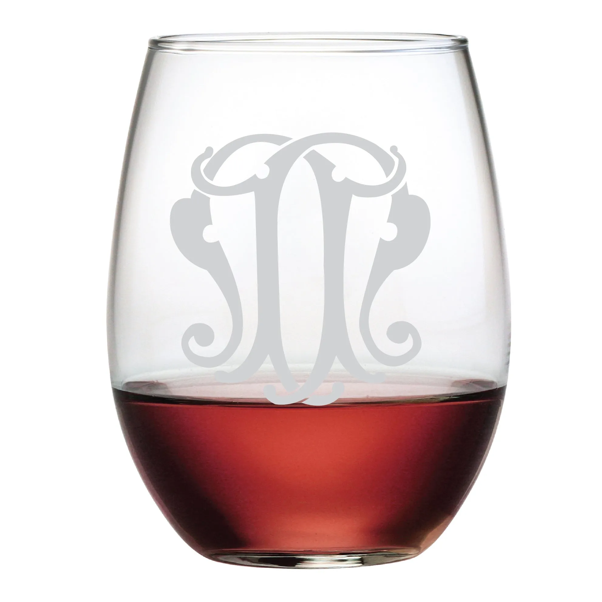 1-Letter Etched Initial Stemless Wine Glass