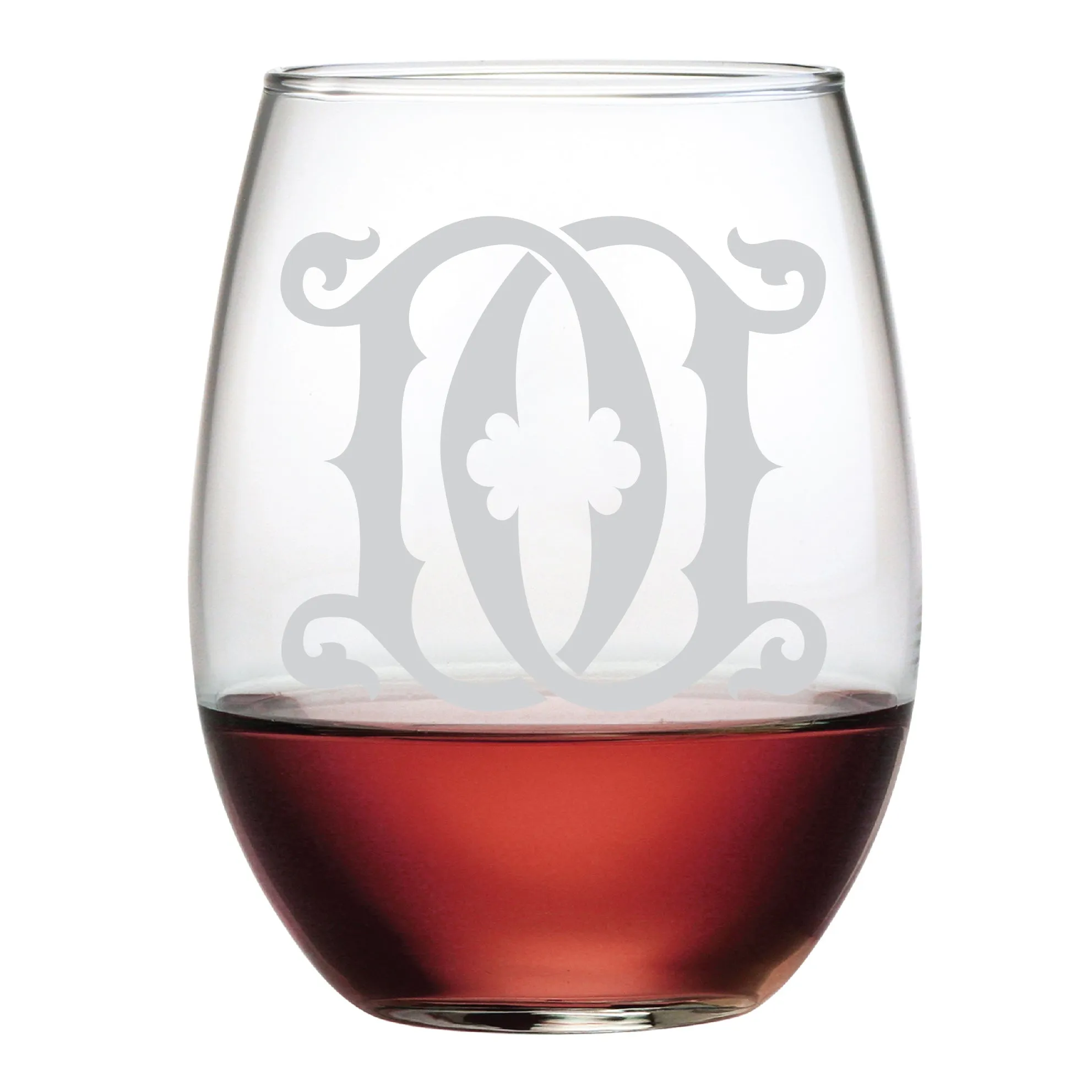 1-Letter Etched Initial Stemless Wine Glass