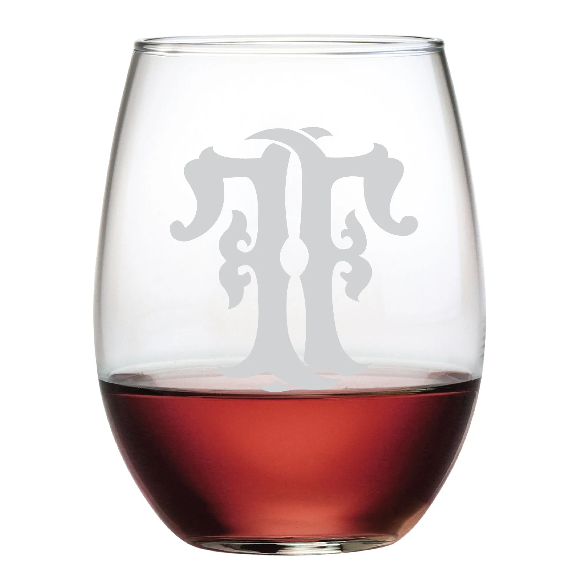 1-Letter Etched Initial Stemless Wine Glass