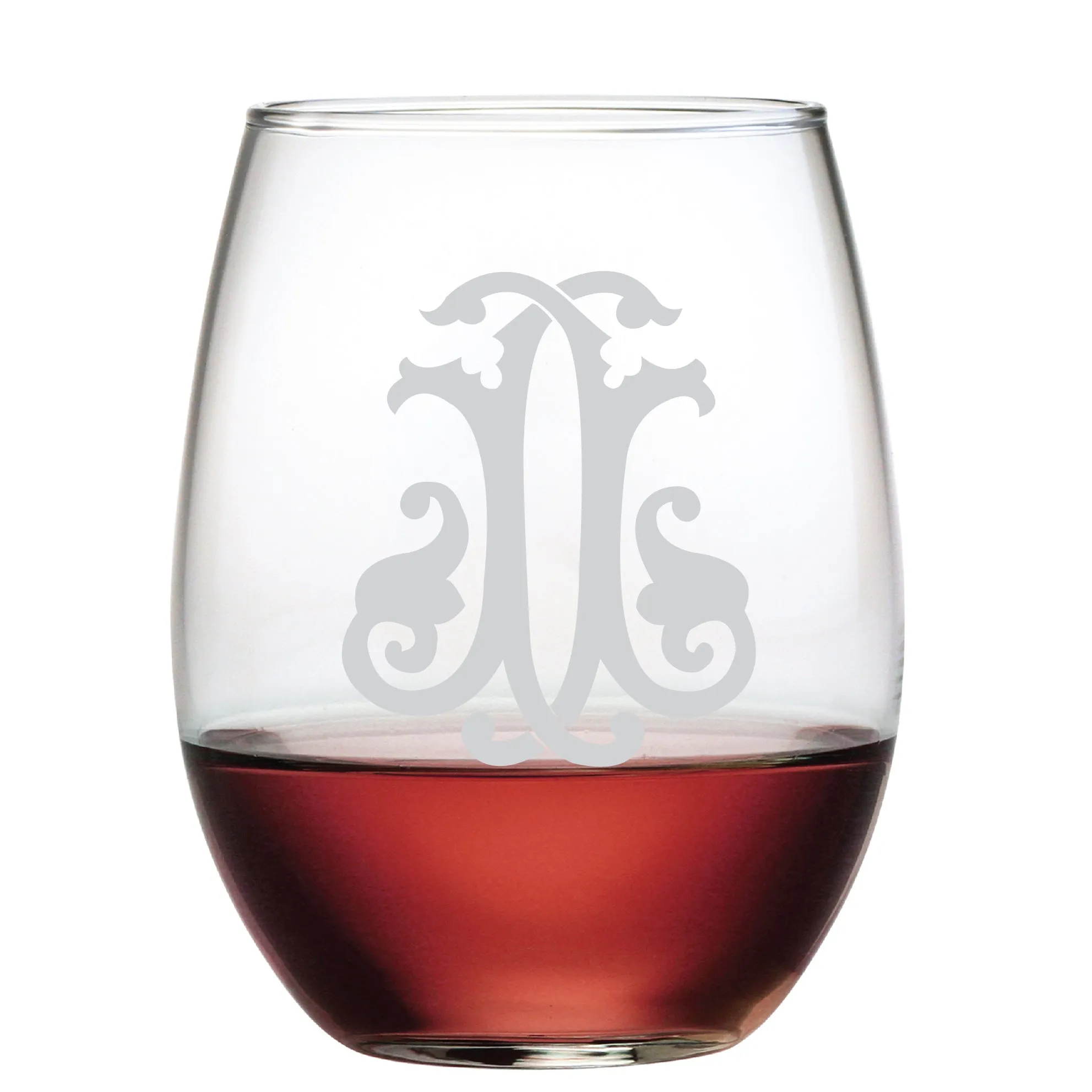 1-Letter Etched Initial Stemless Wine Glass