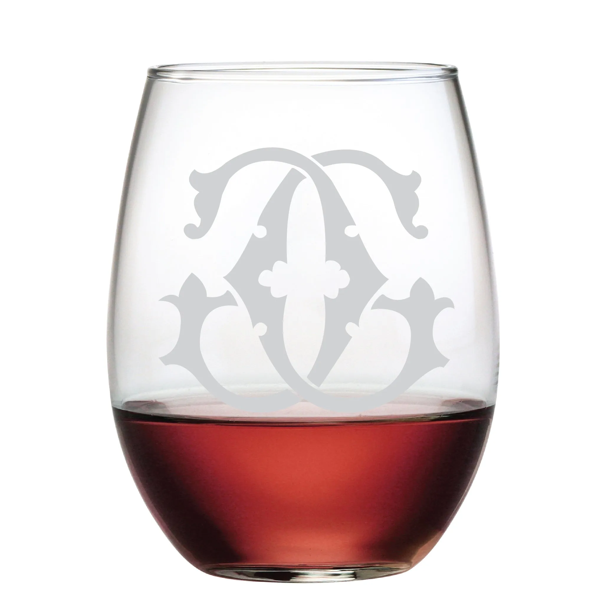1-Letter Etched Initial Stemless Wine Glass
