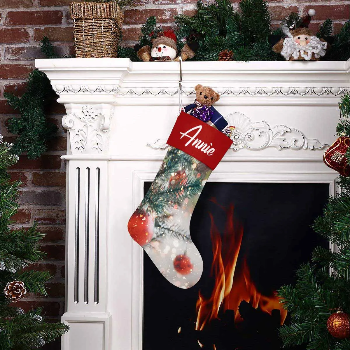 17.52in(L) Super Size-Custom Name Christmas Tree Snow Christmas Stocking