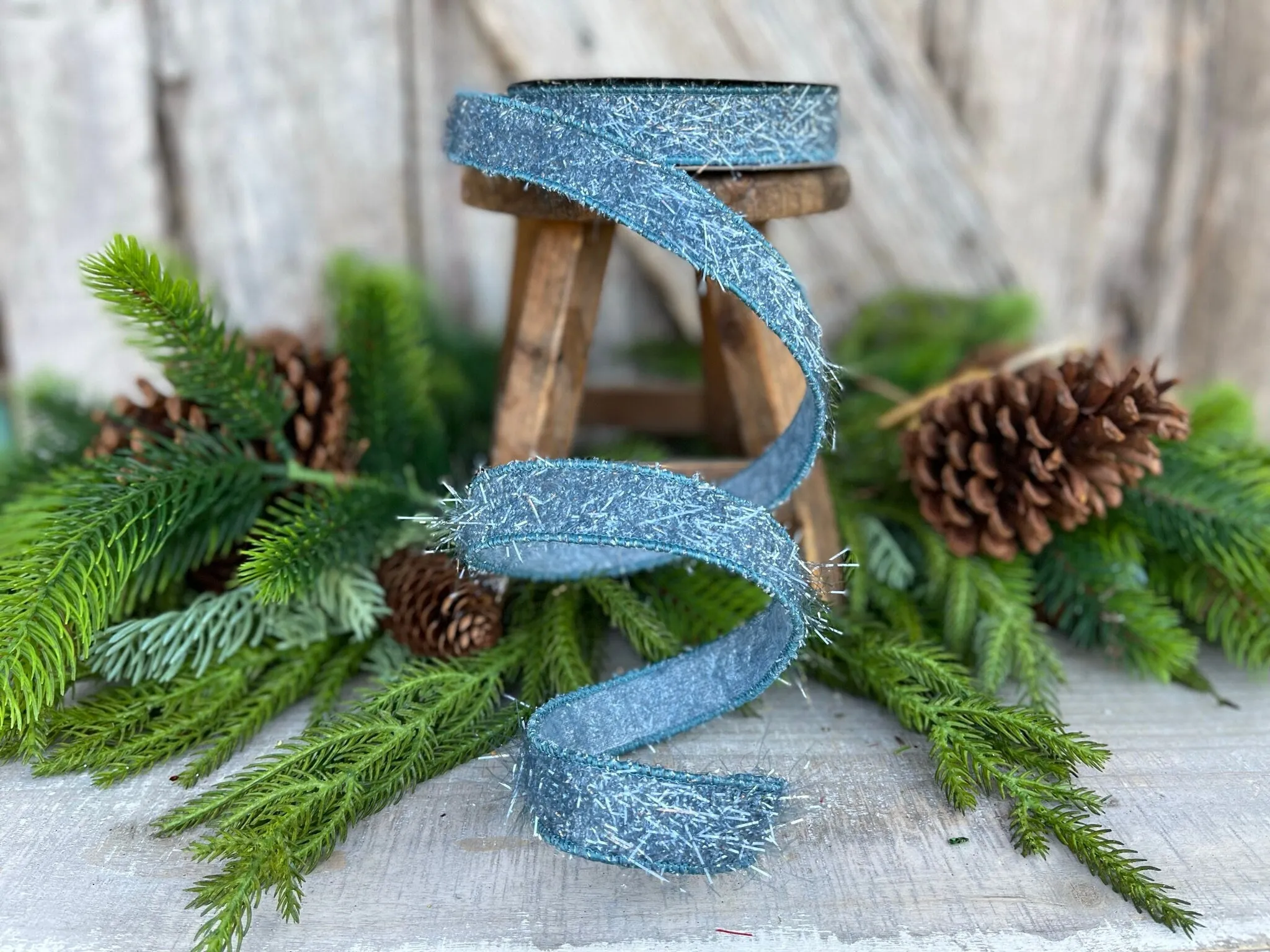 1" Steel Blue Fuzzy Ribbon, Farrisilk Ribbon