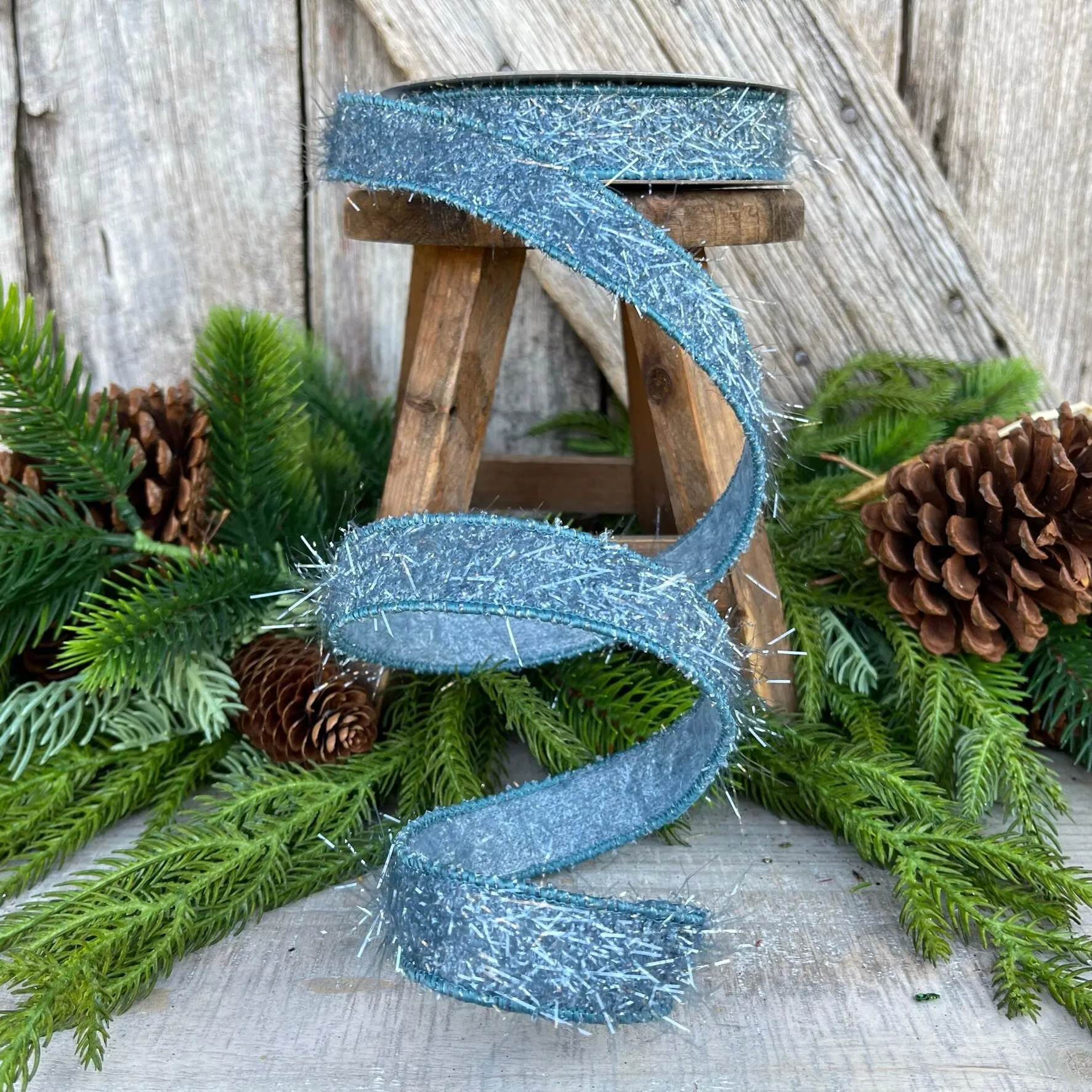 1" Steel Blue Fuzzy Ribbon, Farrisilk Ribbon