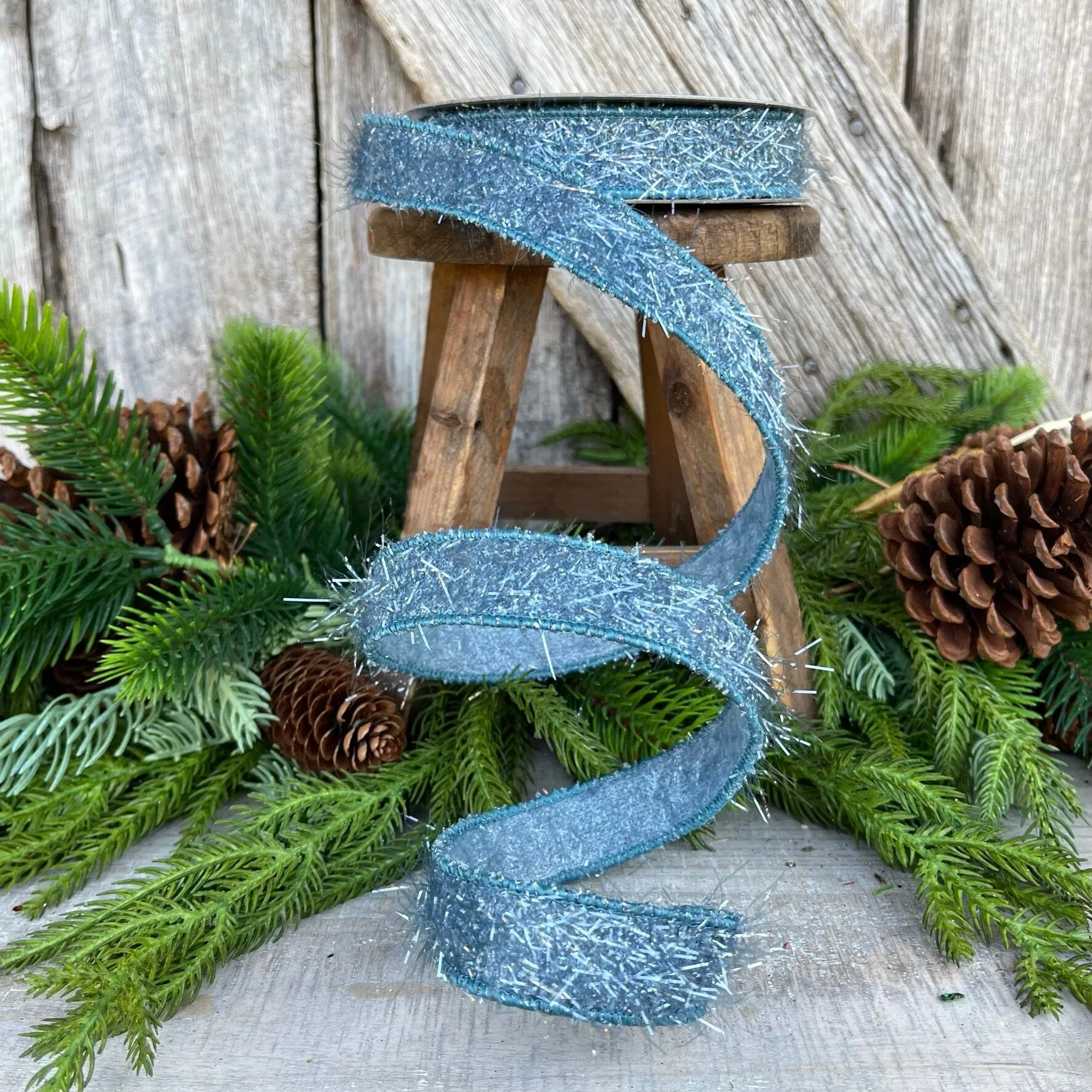 1" Steel Blue Fuzzy Ribbon, Farrisilk Ribbon