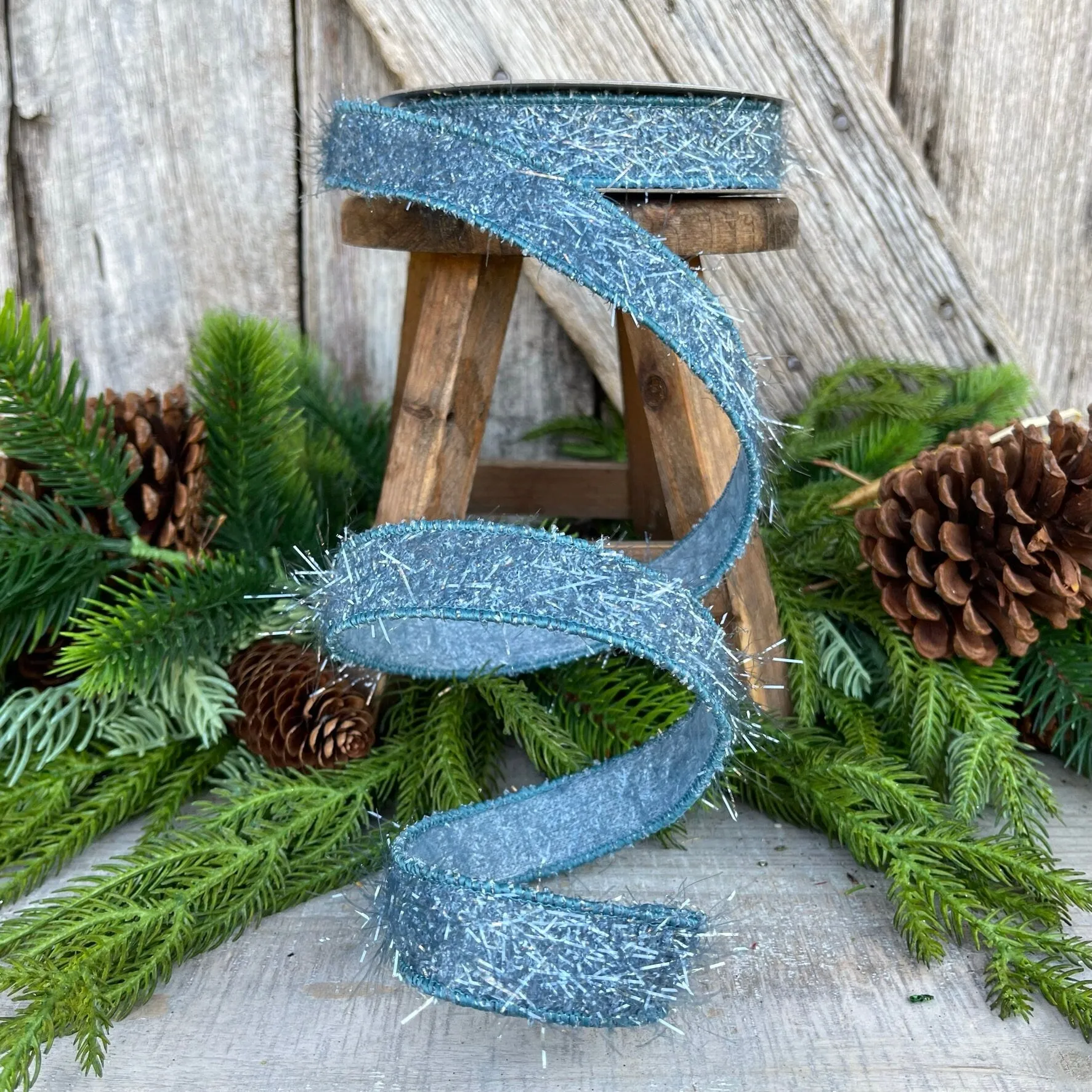 1" Steel Blue Fuzzy Ribbon, Farrisilk Ribbon