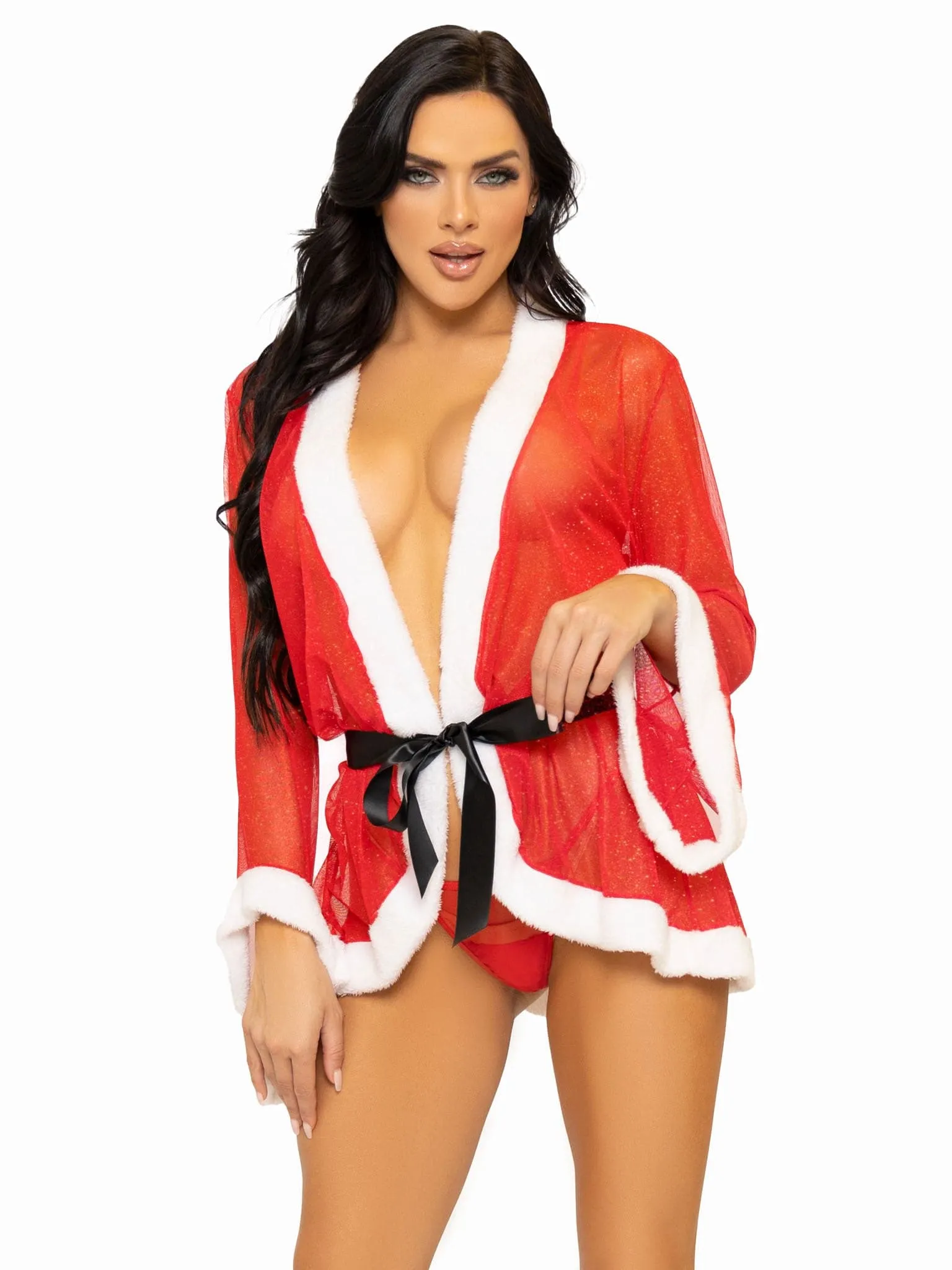 3 Pc Santa Robe and G-String Set - M-l - Red