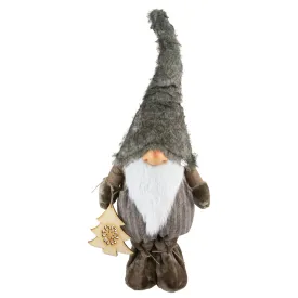 33" Brown and White Woodland Gnome with Striped Pants Christmas Figurine