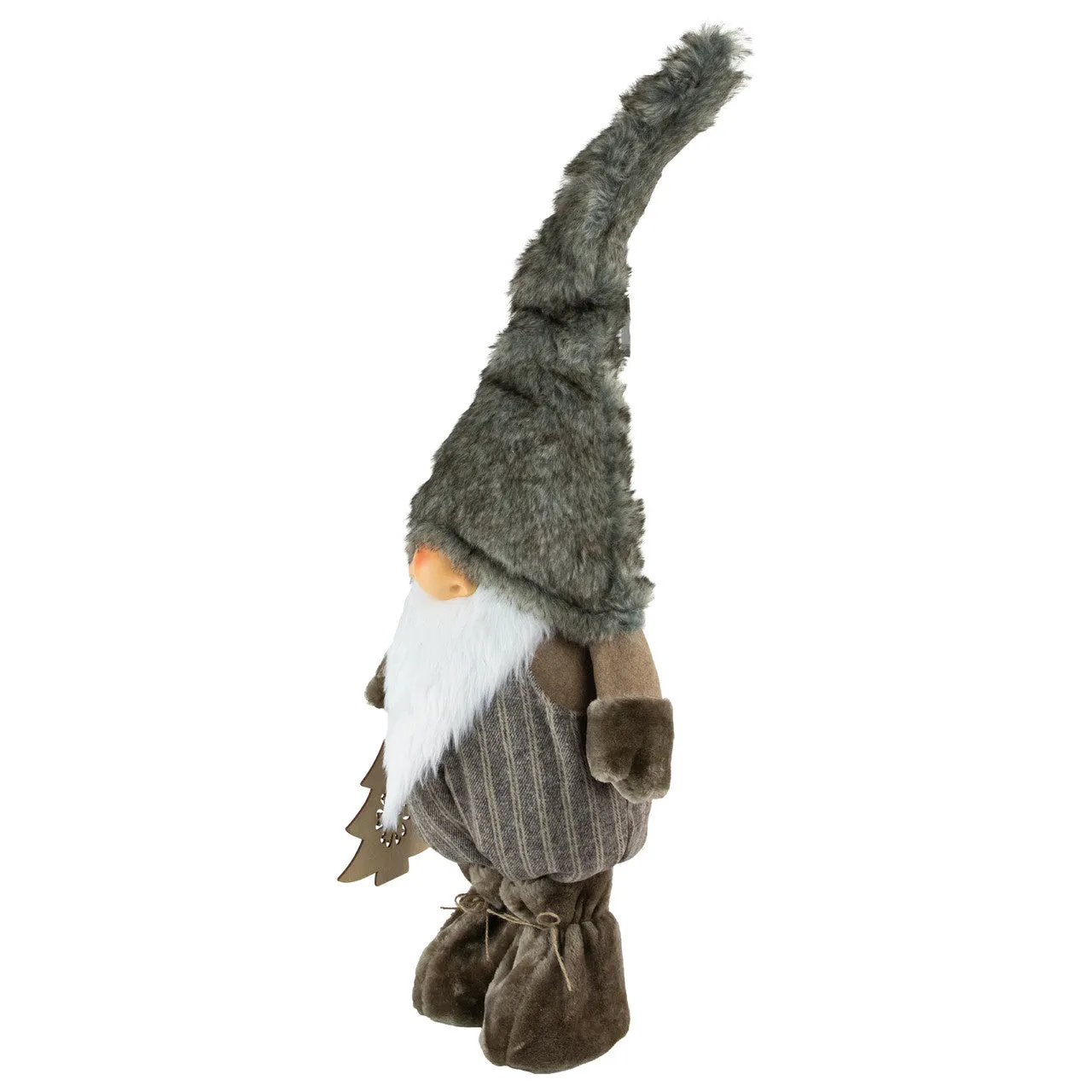 33" Brown and White Woodland Gnome with Striped Pants Christmas Figurine