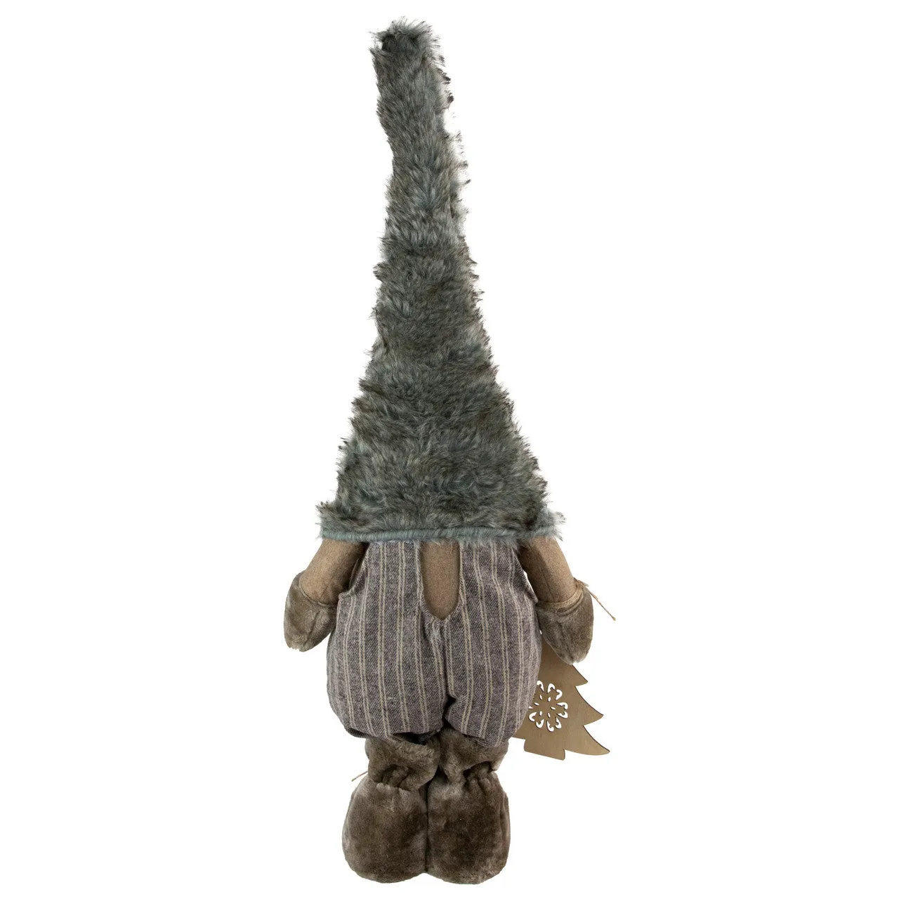 33" Brown and White Woodland Gnome with Striped Pants Christmas Figurine