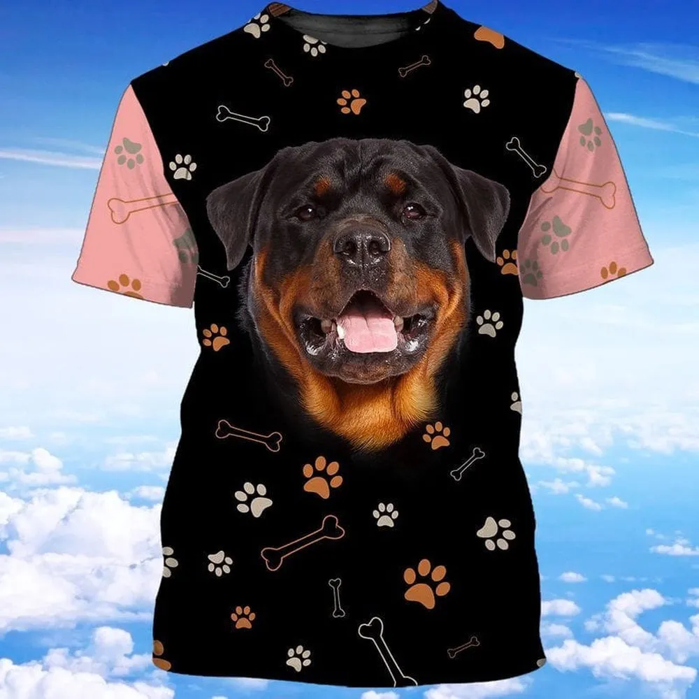 3D Dog T Shirts, Pink Rottweiler All Over Print T-Shirt, Gift For Pet Loves