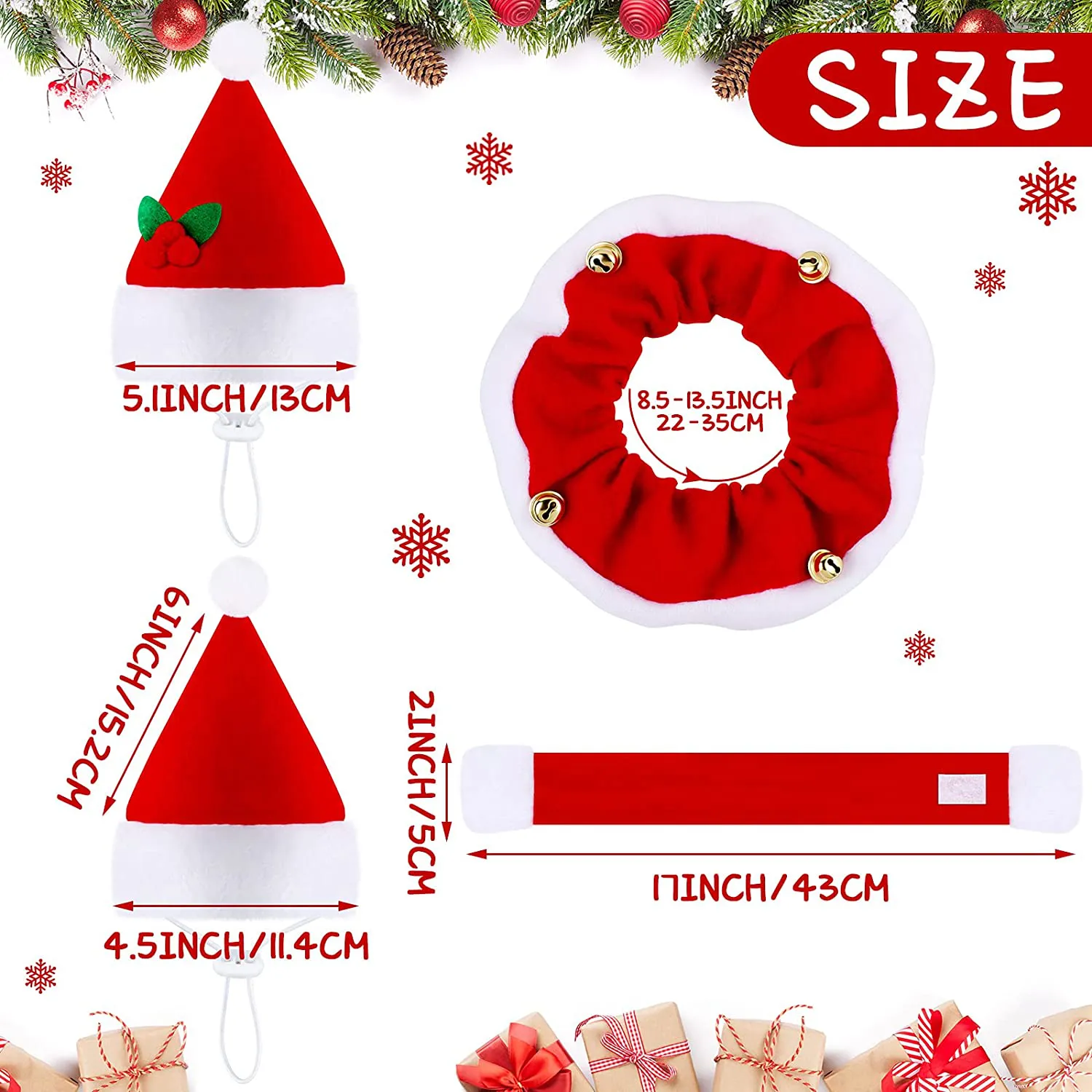 4 Pieces Christmas Cat Costumes Set Cat Santa Hats with Scarf and Collar Xmas Cat Outfit for Cats Small Dogs Puppy Tiny Pets Christmas Muffler Head Wear Accessories