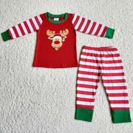 6 B2-22 boys Christmas reindeer Embroidery striped Pajamas sets-promotion 2023.11.25