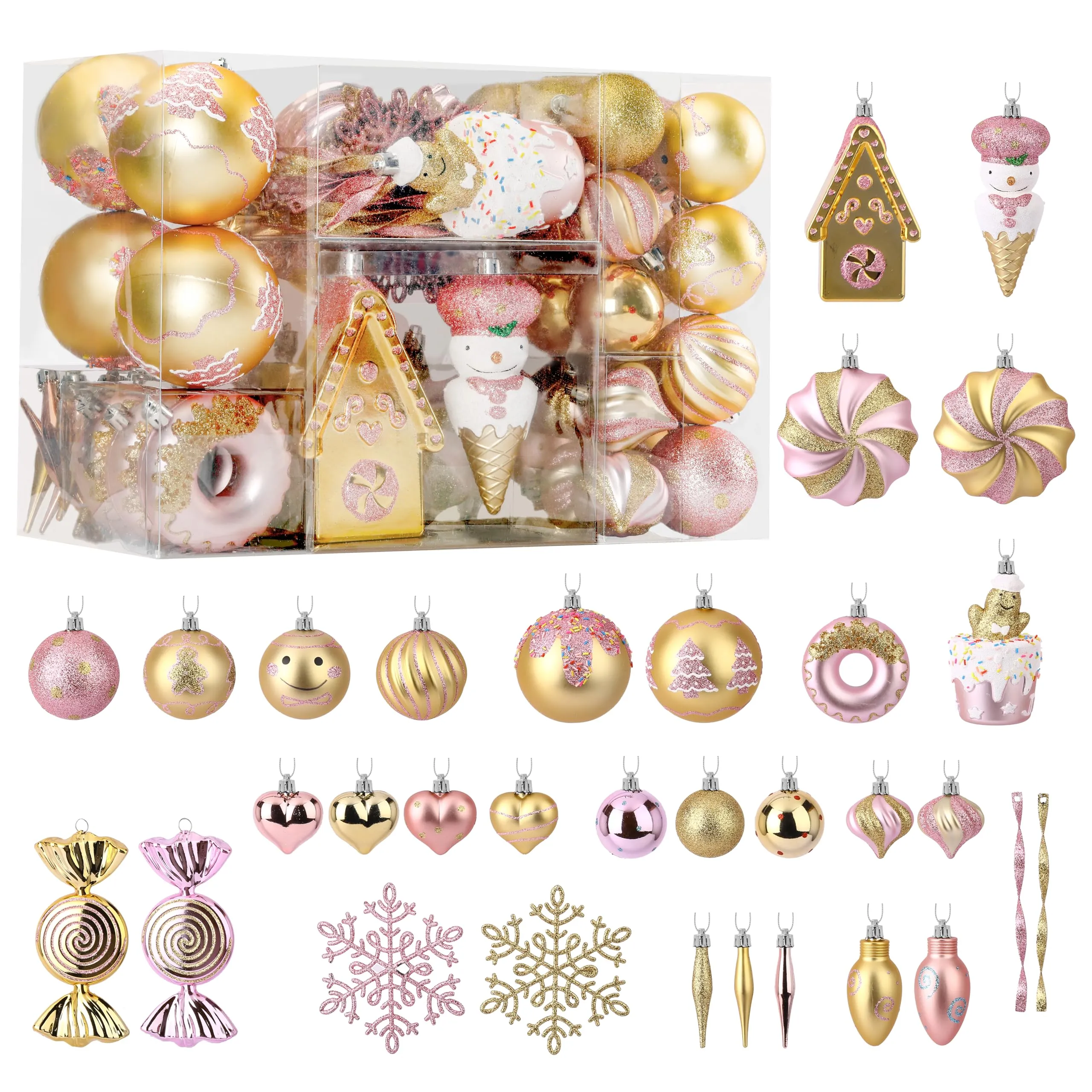 86pcs Gold & Pink Christmas Tree Balls Ornaments