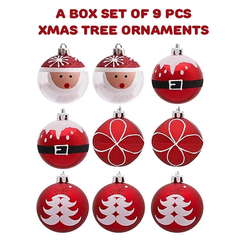 9 pcs Red Santa theme Christmas Ball Tree ornaments XMAS Decoration Set