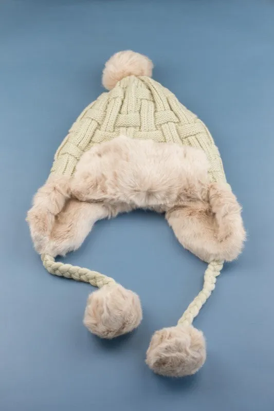 Aili's Corner Cable Weave Pom Trapper Hat