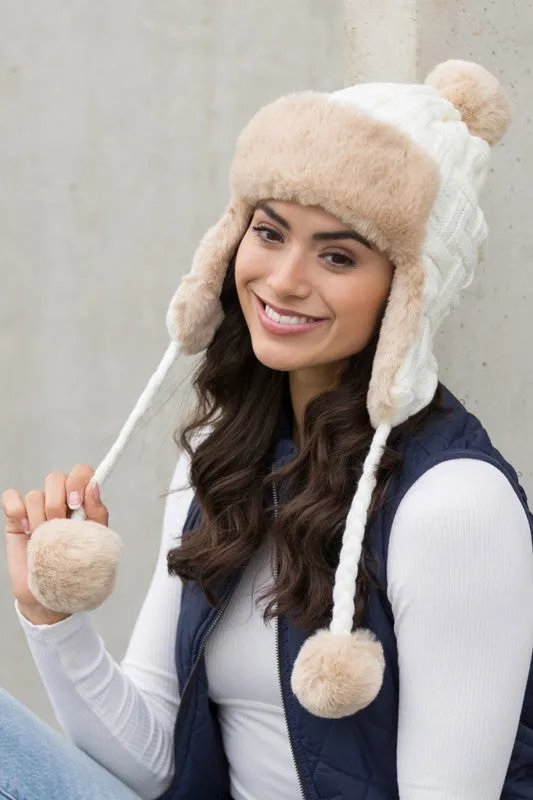 Aili's Corner Cable Weave Pom Trapper Hat