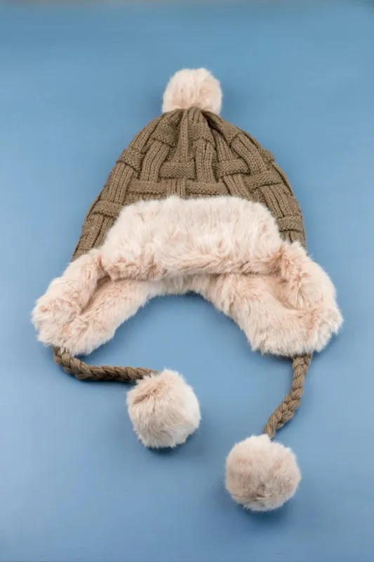 Aili's Corner Cable Weave Pom Trapper Hat