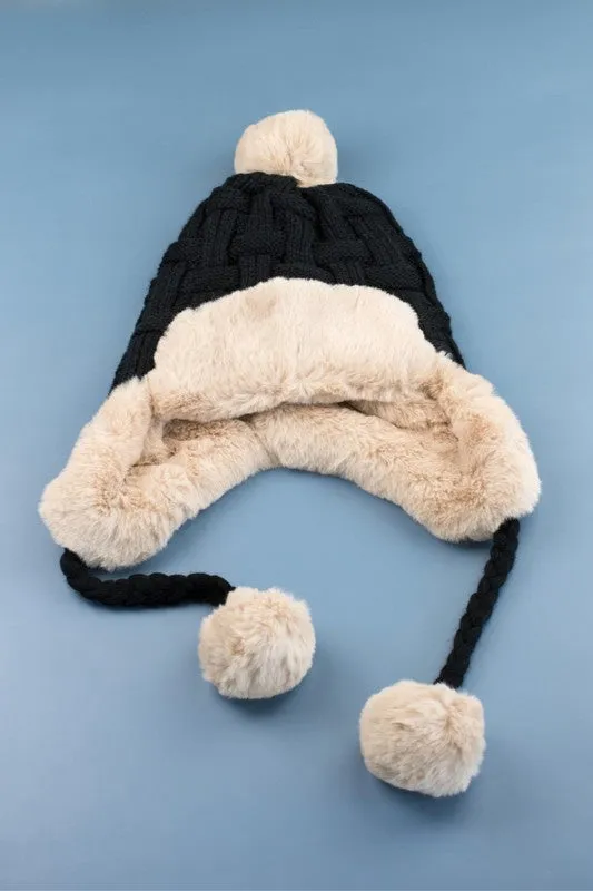 Aili's Corner Cable Weave Pom Trapper Hat