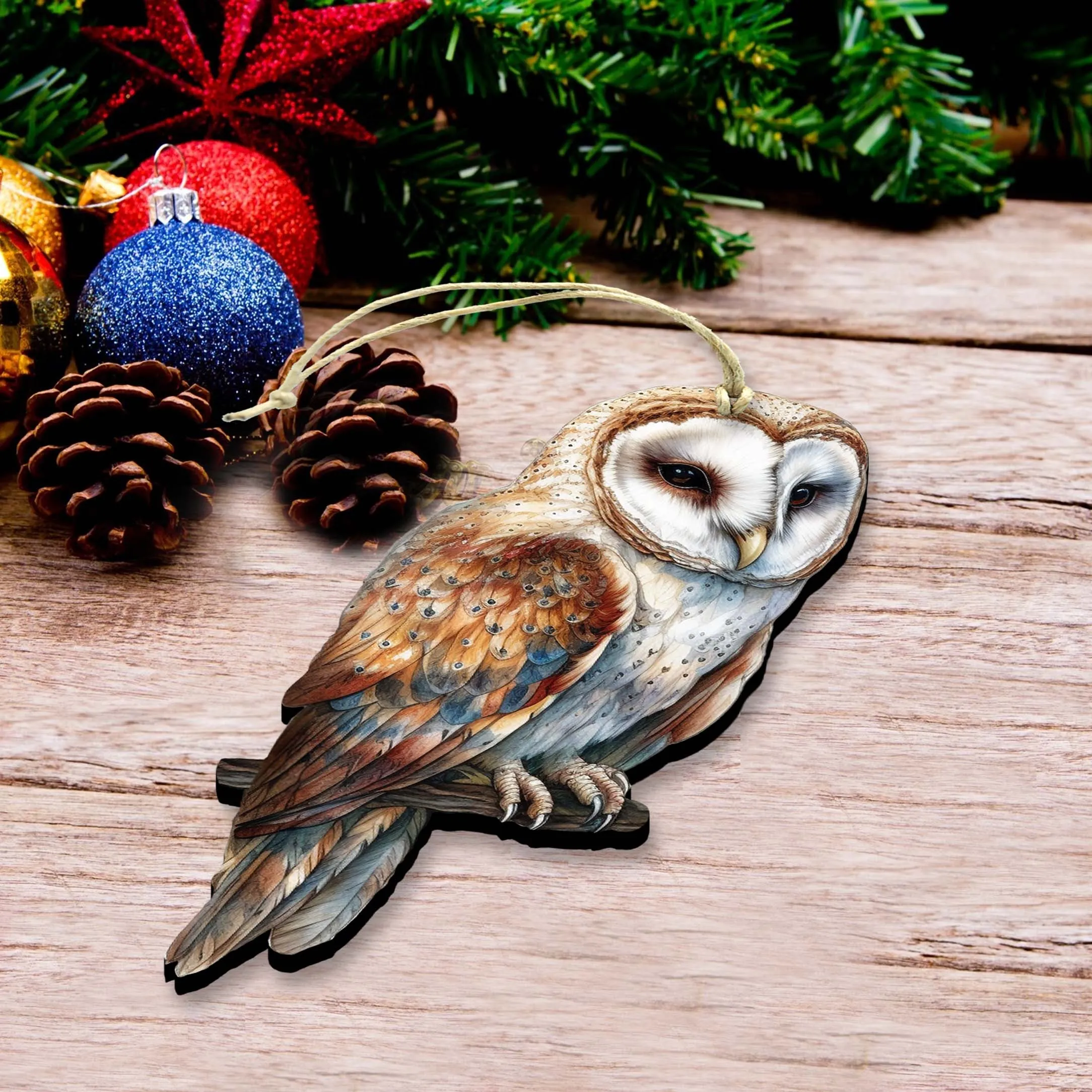 Alaskan Short-eared Owl Wooden Ornaments by G.Debrekht - Wildlife Holiday Décor - 8710004-4