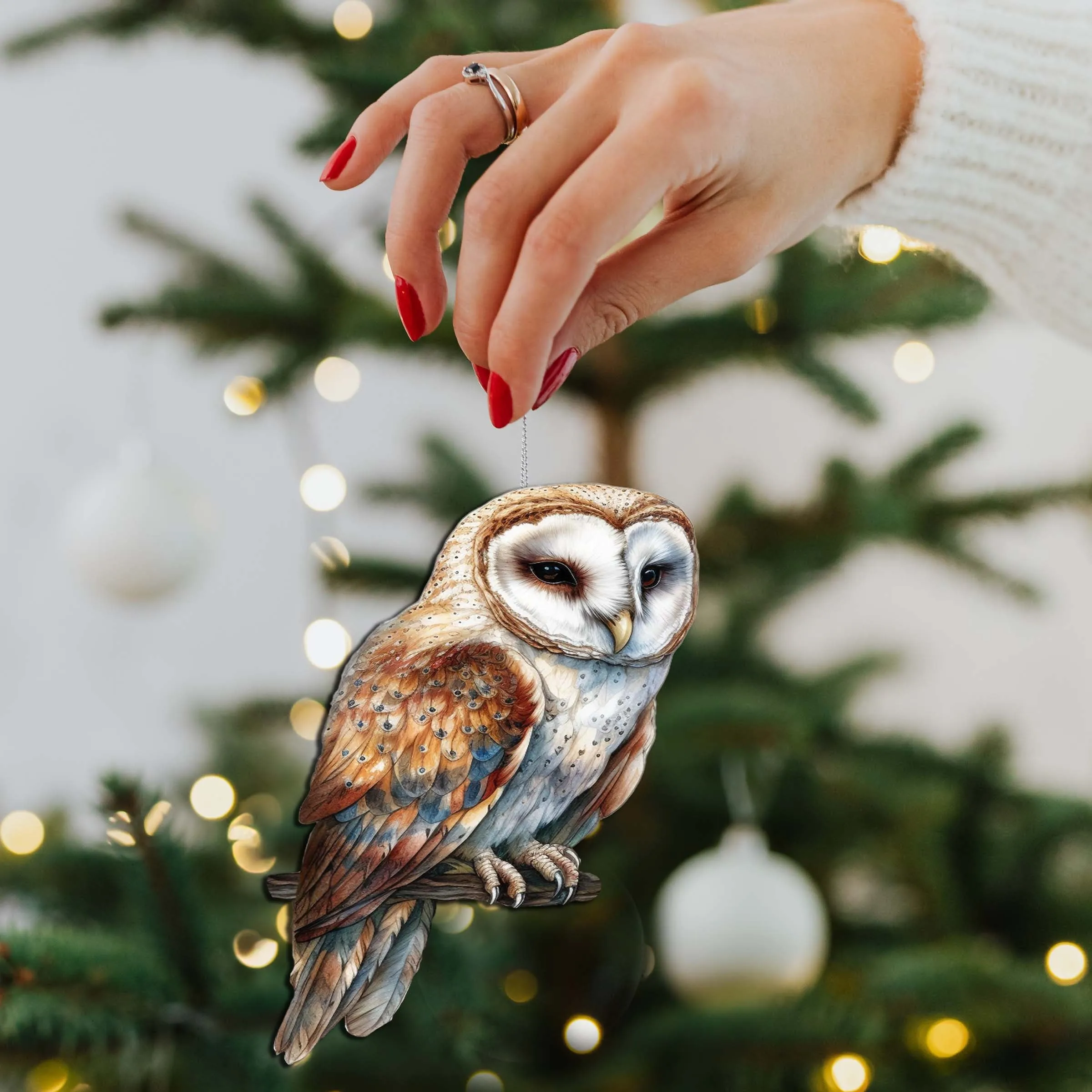 Alaskan Short-eared Owl Wooden Ornaments by G.Debrekht - Wildlife Holiday Décor - 8710004-4