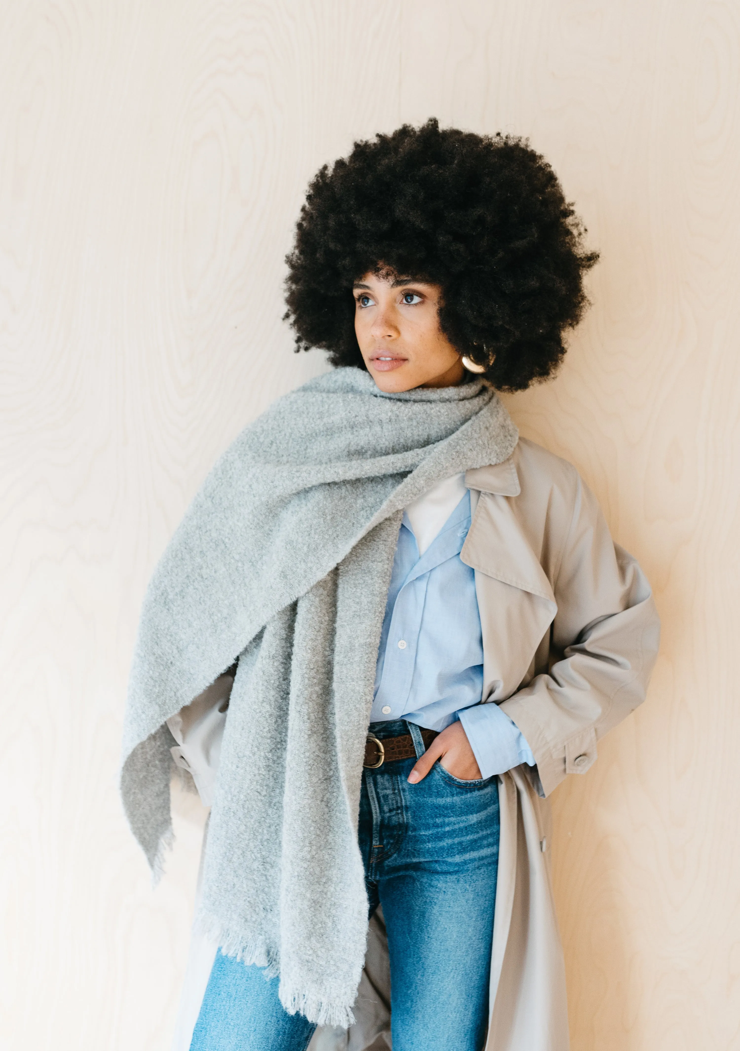 Alpaca Oversized Scarf in Light Grey Melange