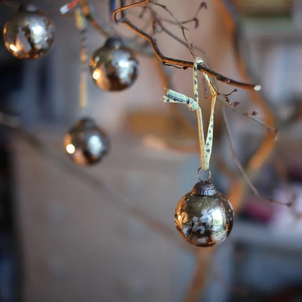 Antique Gold Glass Baubles - Set of Four