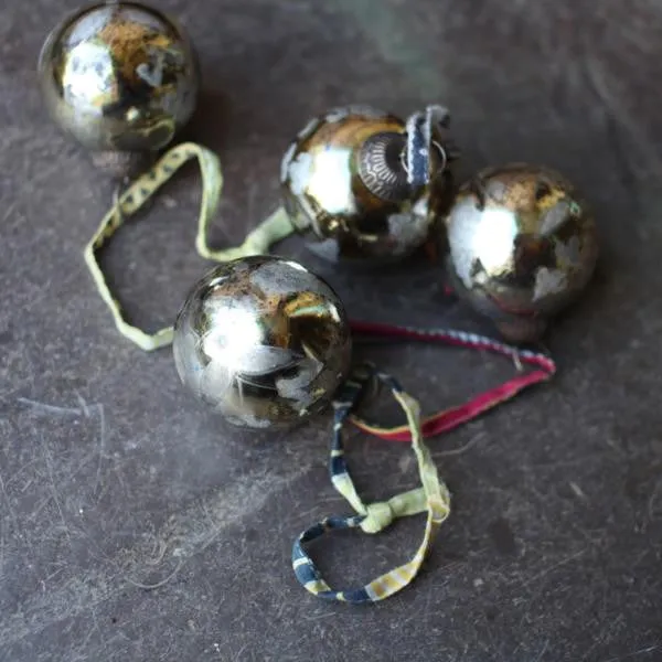 Antique Gold Glass Baubles - Set of Four