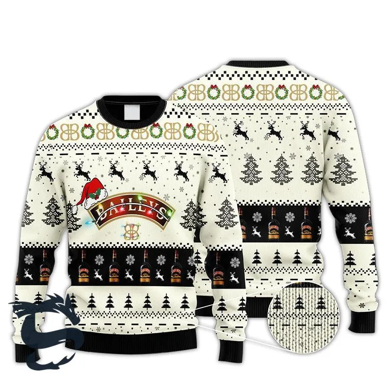 Baileys Irish Cream Reindeer Snowy Night Ugly Sweater