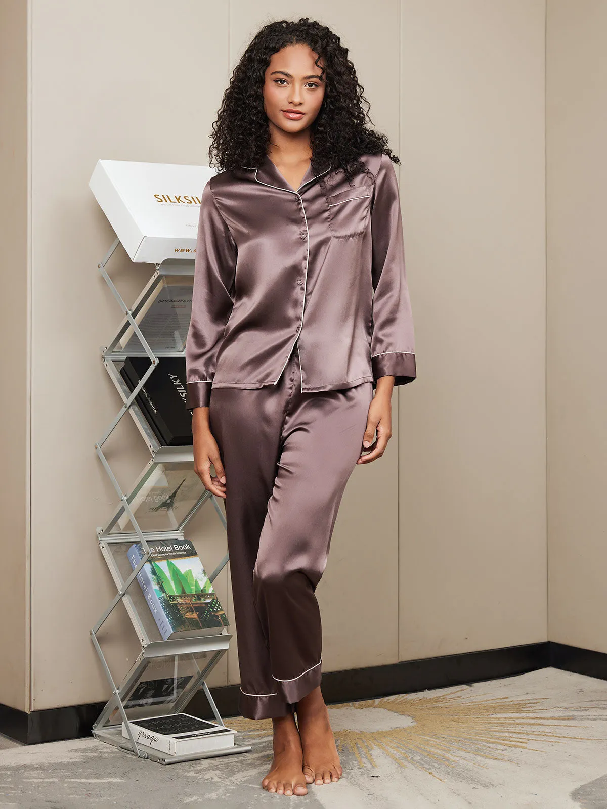 Binding Trim Long Sleeve Pure Silk Pyjamas Set