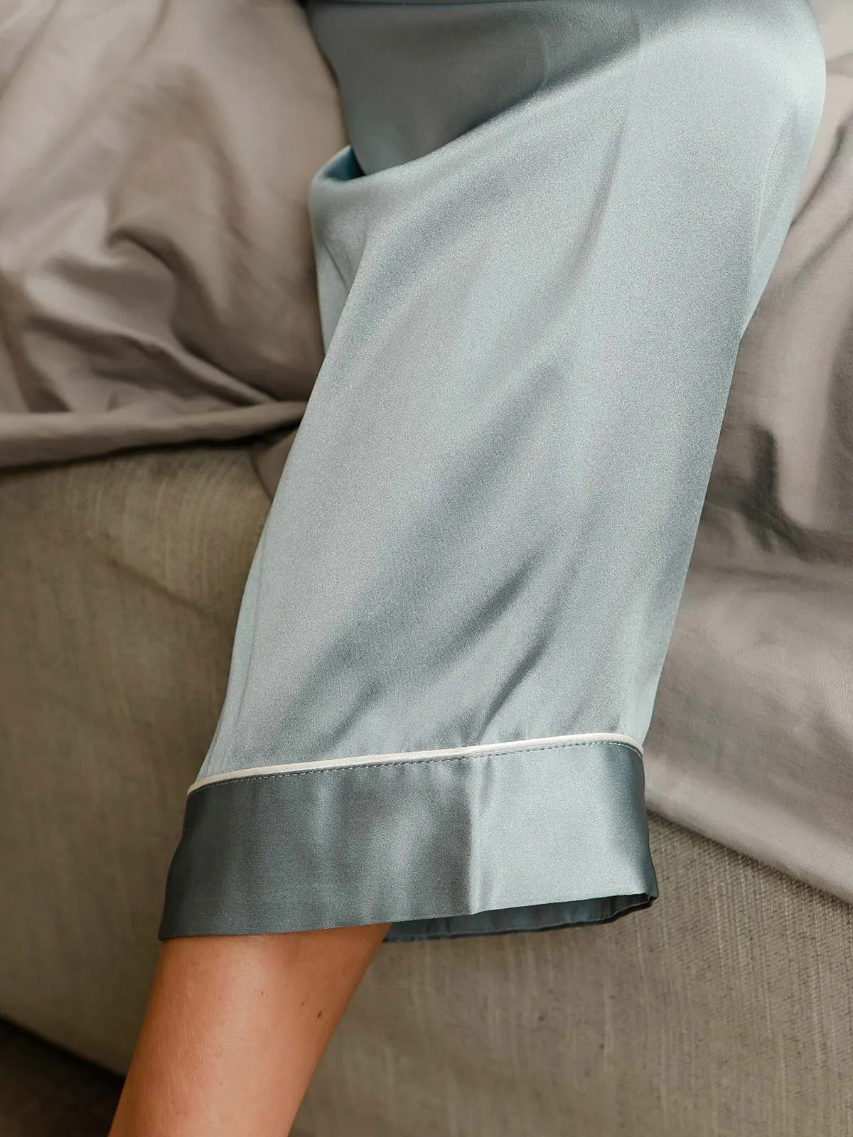 Binding Trim Long Sleeve Pure Silk Pyjamas Set