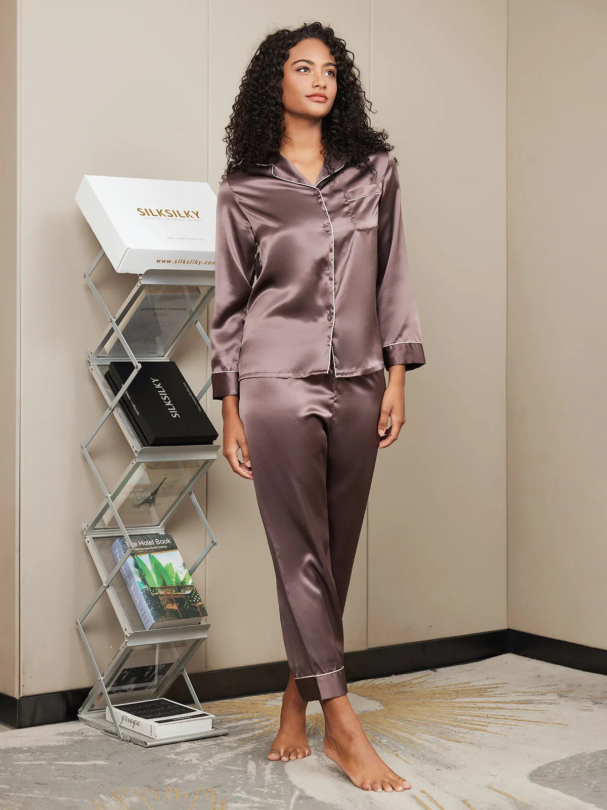 Binding Trim Long Sleeve Pure Silk Pyjamas Set