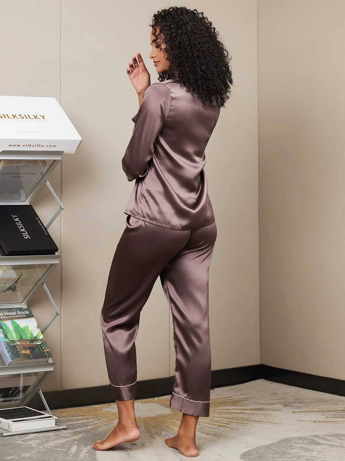 Binding Trim Long Sleeve Pure Silk Pyjamas Set