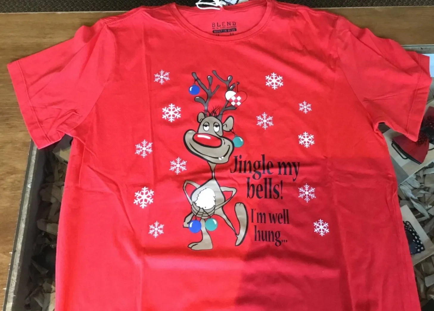 Blend Red Christmas Reindeer Tee Shirt