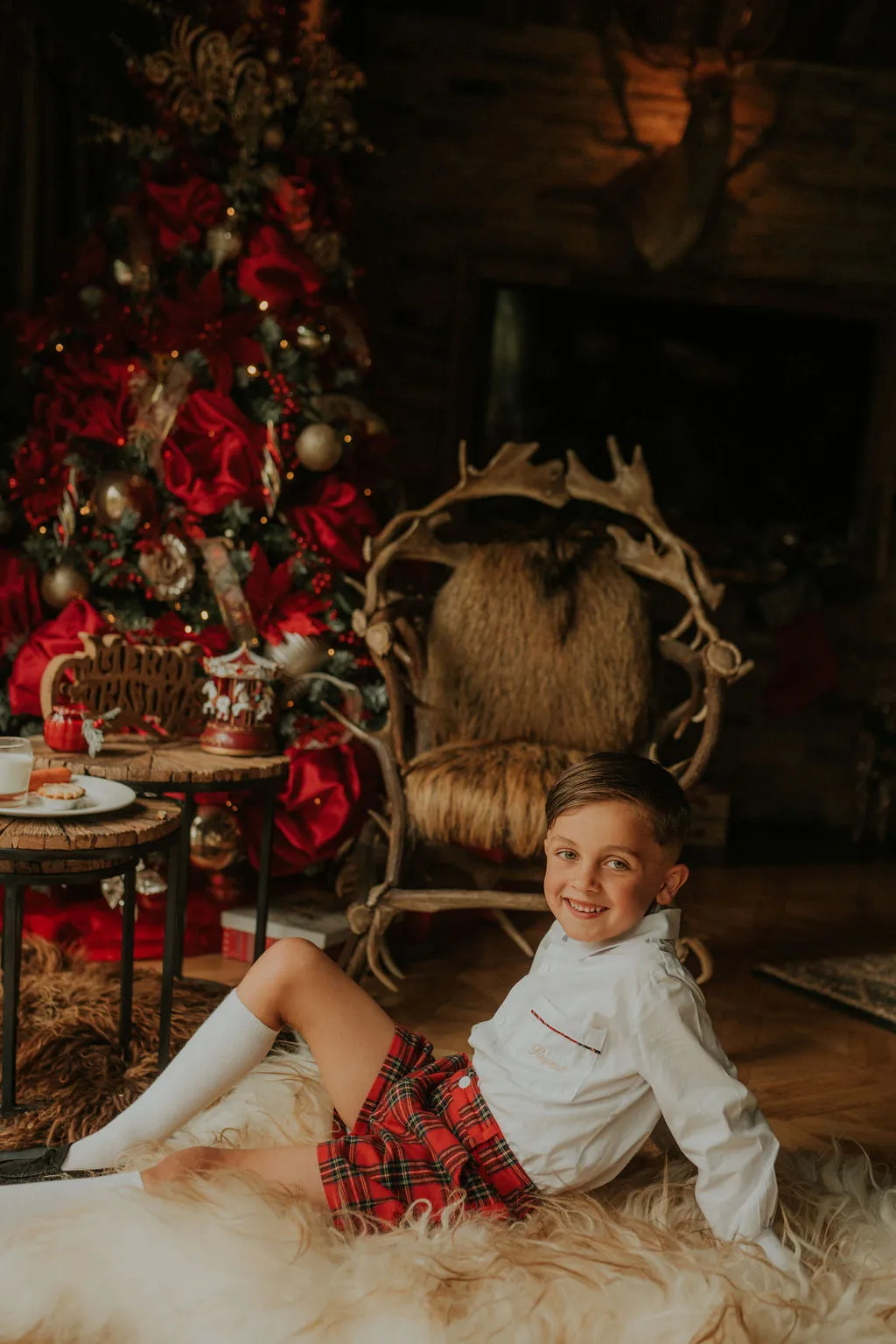 Boys Red Tartan Shirt and Short Set
