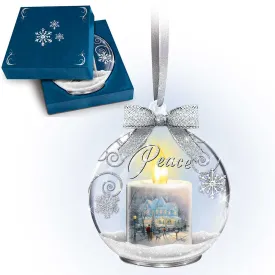 Bradford Exchange Thomas Kinkade PEACE Candles Glow Illuminated Glass Ornament