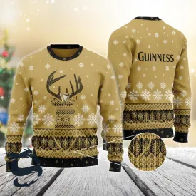 Brown Guinness Reindeer Snowy Christmas Sweater