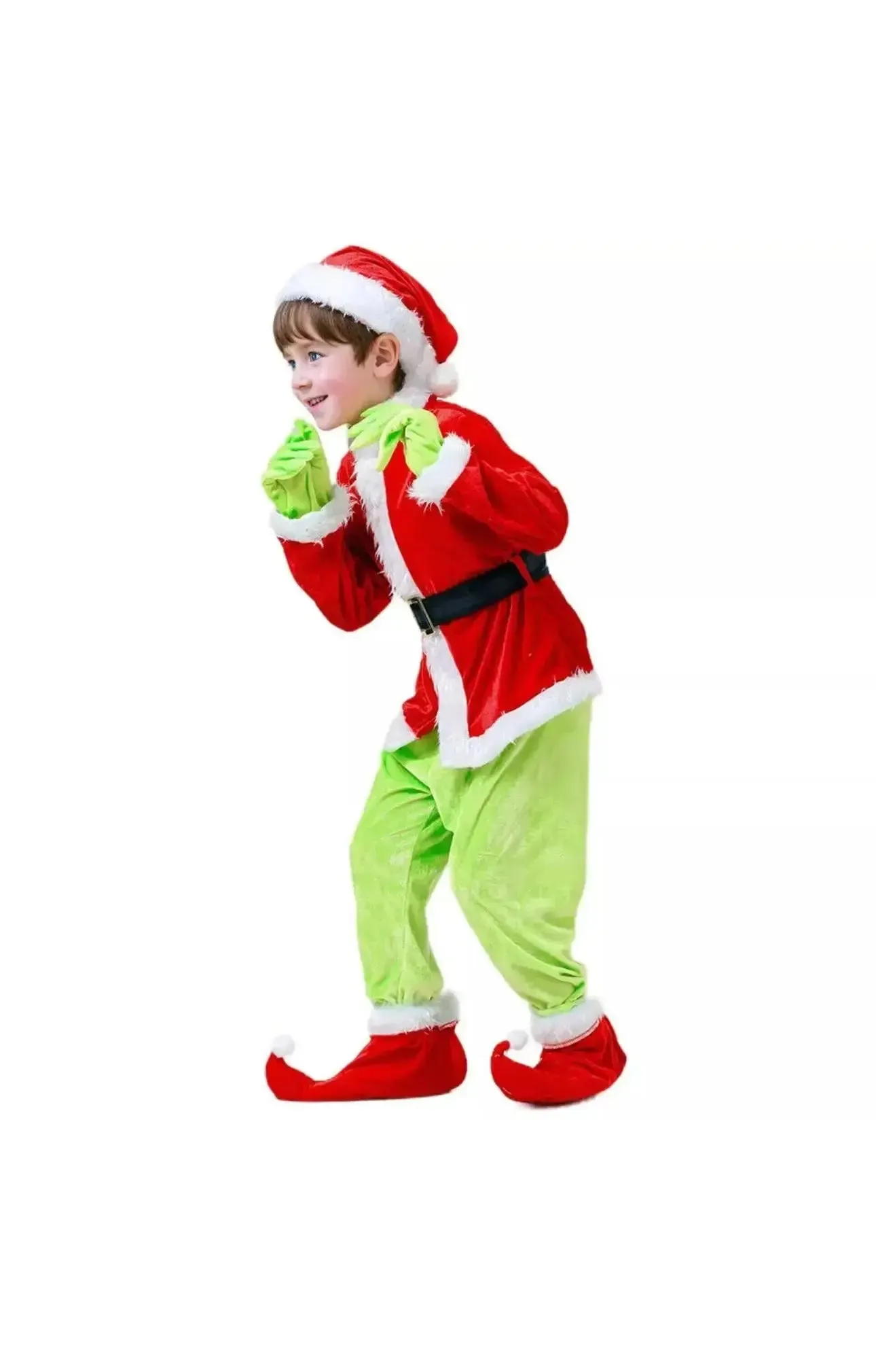Children Grinch Suit Party Costume Play Mask Xmas Santa Outfit Dress Hat 7 pcs