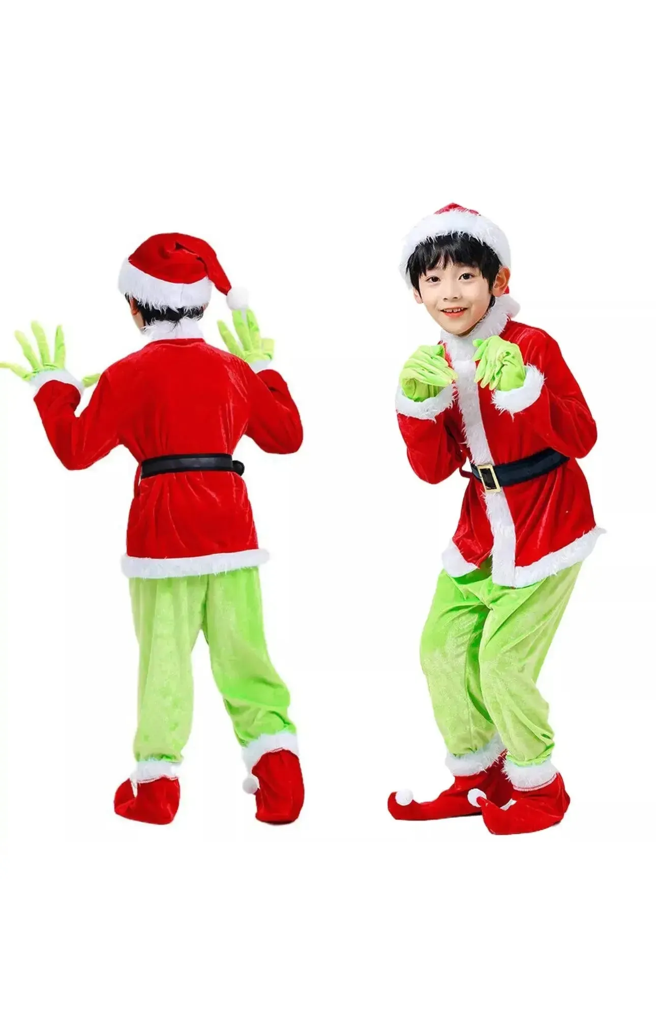 Children Grinch Suit Party Costume Play Mask Xmas Santa Outfit Dress Hat 7 pcs