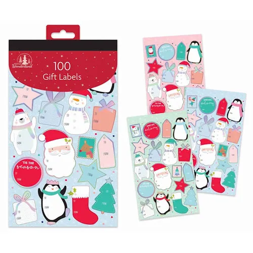 Christmas Cute Gift Labels Book - 100 Pack Festive Holiday Present Wrapping Decoration