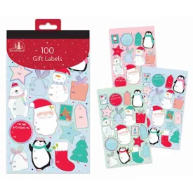 Christmas Cute Gift Labels Book - 100 Pack Festive Holiday Present Wrapping Decoration