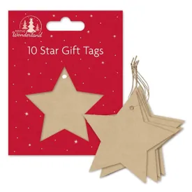Christmas Gift Tags Kraft Star - 10 Pack Festive Xmas Holiday Present Wrapping Decor