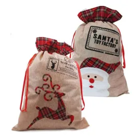 Christmas Hessian Style Sack - Assorted Festive Holiday Gift Bag Storage Decoration