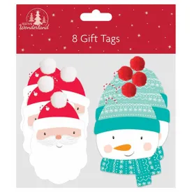 Christmas Pom Pom Gift Tags - 8 Pack Festive Holiday Xmas Present Wrapping Decoration