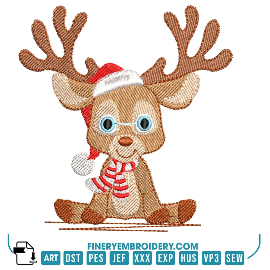Christmas Reindeer Embroidery Design Pack – 3 Adorable Designs | FineryEmbroidery