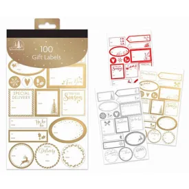 Christmas Traditional Gift Labels Book - 100 Pack Festive Holiday Present Wrapping Decoration