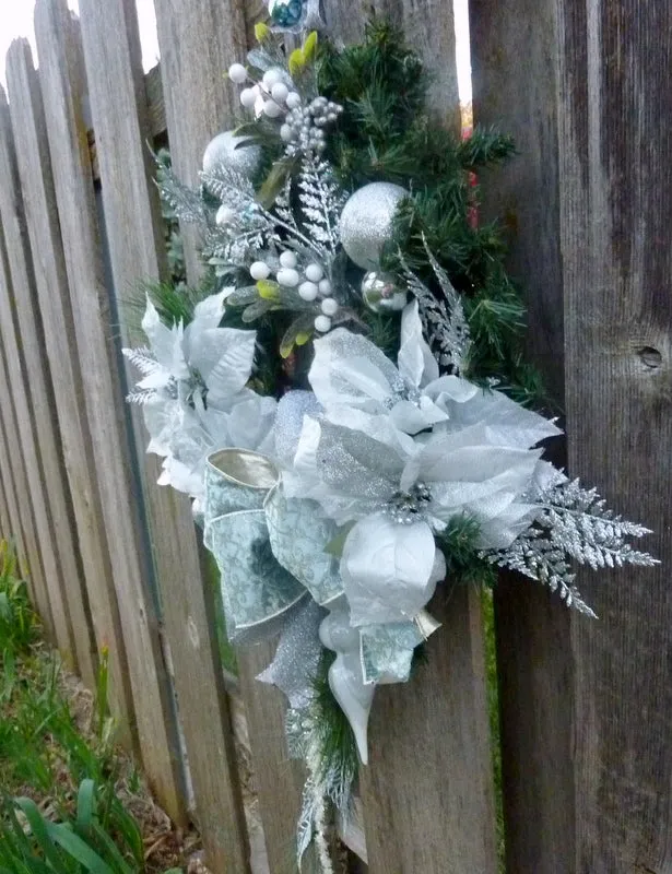 Christmas Wreath, Blue, Silver and white Christmas wreath, Designer Wreaths with D Stevens Ribbon